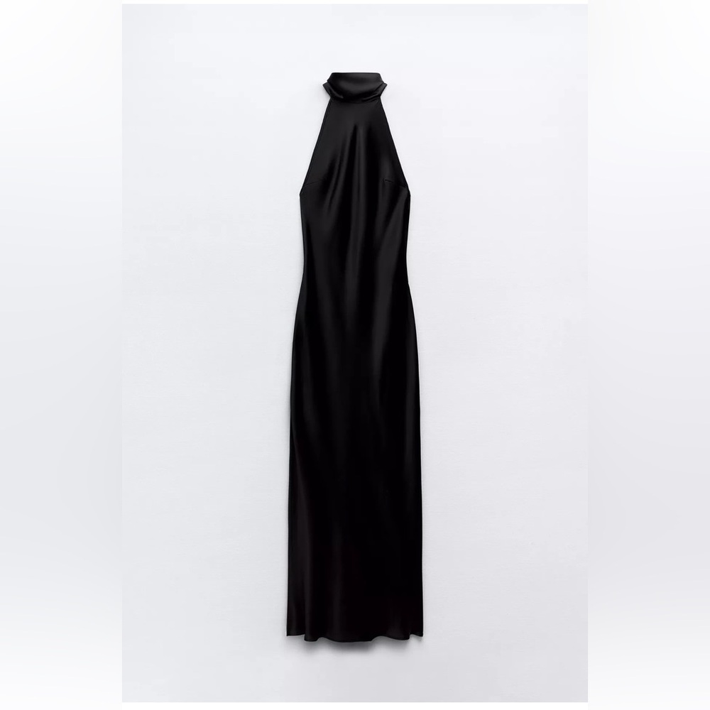 Zara Black Satin High Neck Gown